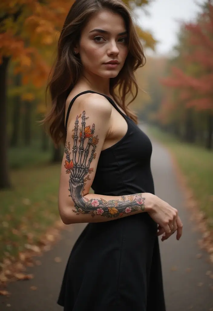30 Skeleton Hand Tattoos with Edgy and Dark Styles - 26. Seasonal Themes