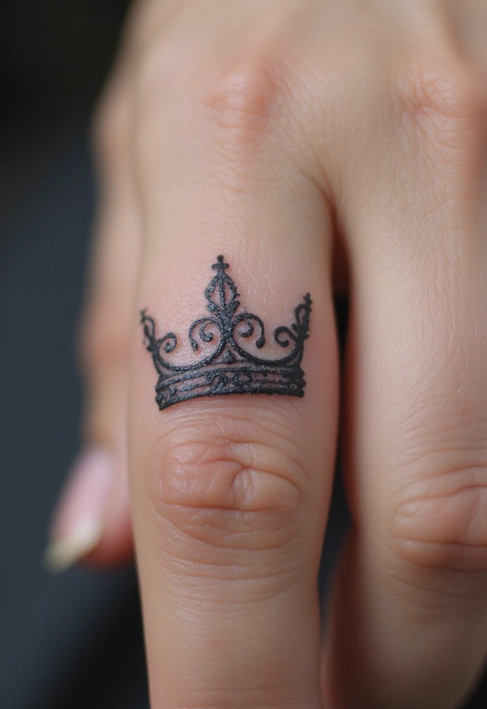 30 Small Tattoo Placements That Make a Big Statement - 26. Dainty Crown on the Finger