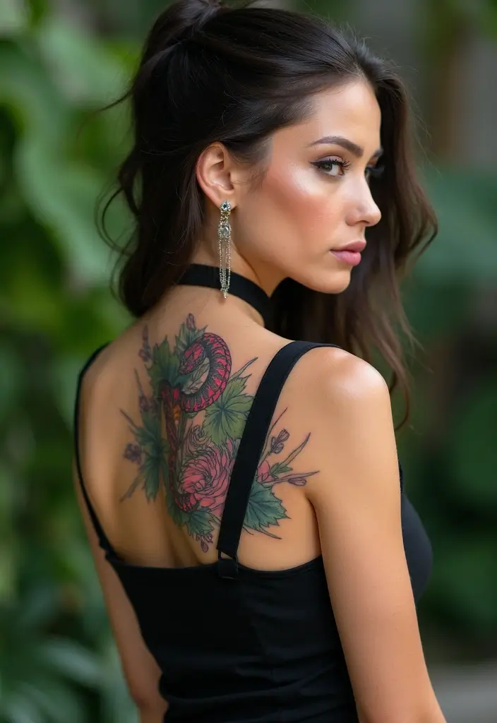 30 Snake Body Tattoo Designs That Look Striking - 26. Snake with Lotus Flower