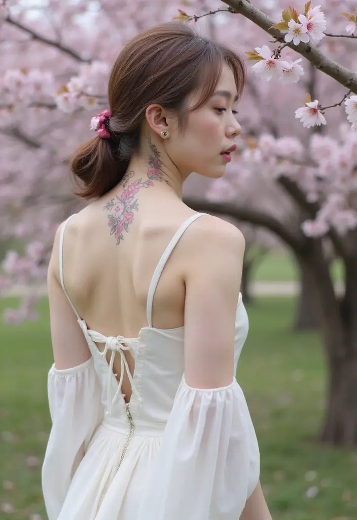 30 Spiritual Neck Tattoos with Deep Symbolism - 26. The Cherry Blossom
