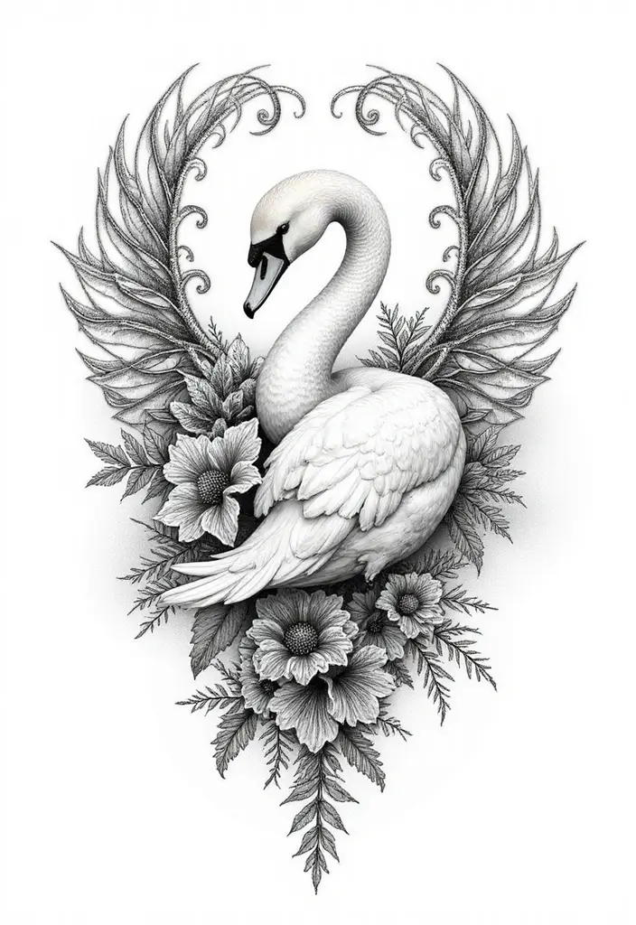 30 Graceful Swan Tattoo Ideas for a Timeless Look - 26. Swans with Lace Patterns