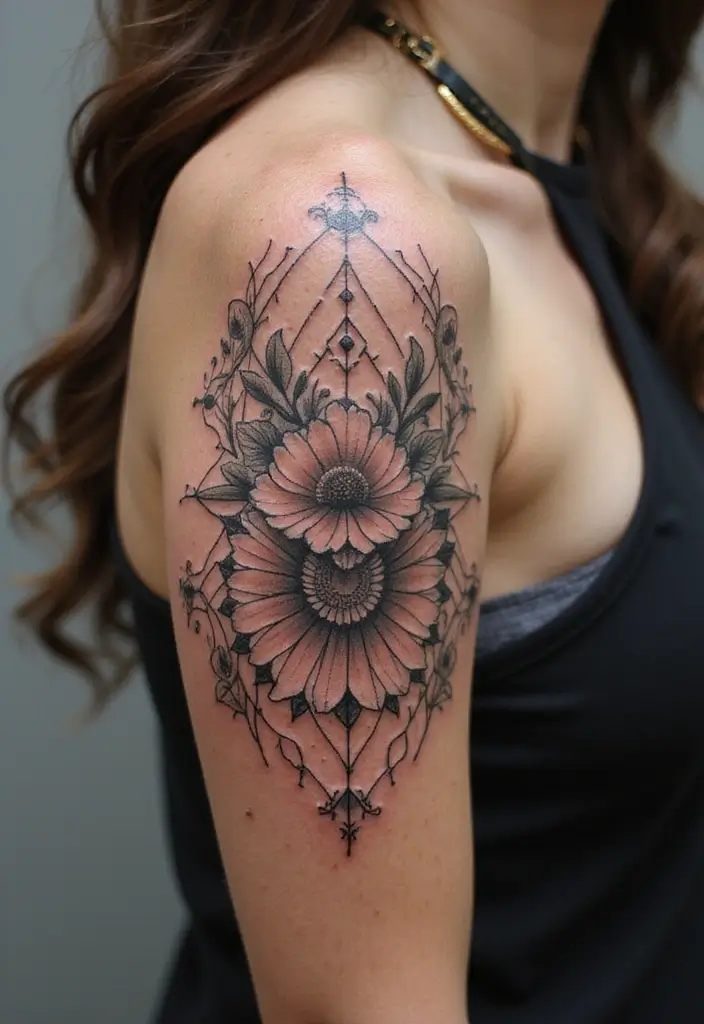 30 Tattoo Shoulder Designs for Women with Feminine Flair - 26. Combination Tattoos
