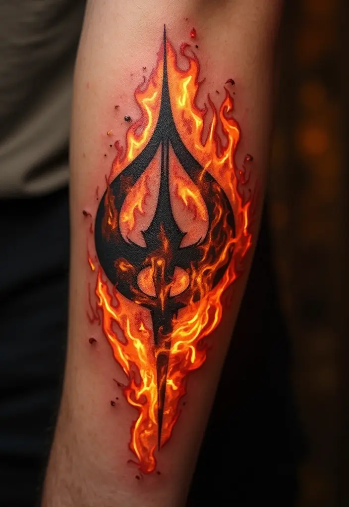 30 Valknut Tattoo Designs with Deep Norse Symbolism - 26. Valknut with Fire Elements