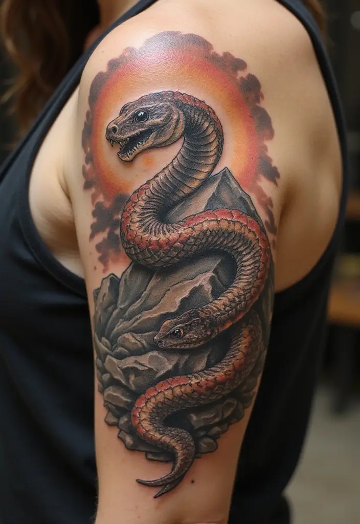 30 Viking Snake Tattoo Designs with Norse Symbolism - 26. Serpent and the Mountain