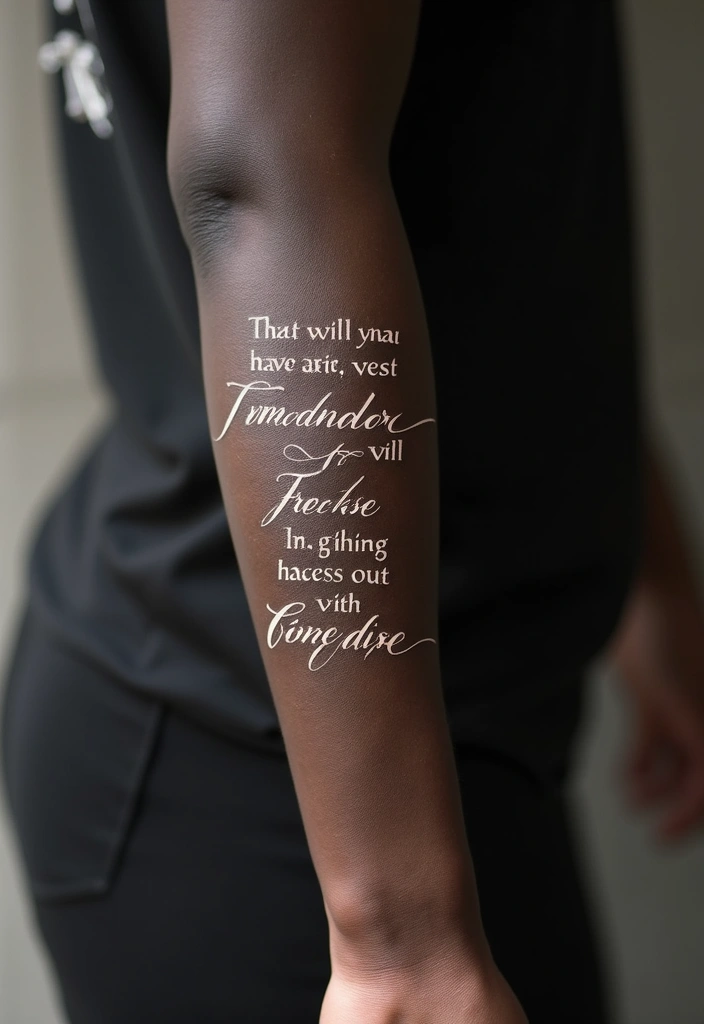 30 White Ink Tattoo Ideas on Dark Skin That Stand Out - 26. Inspirational Quotes