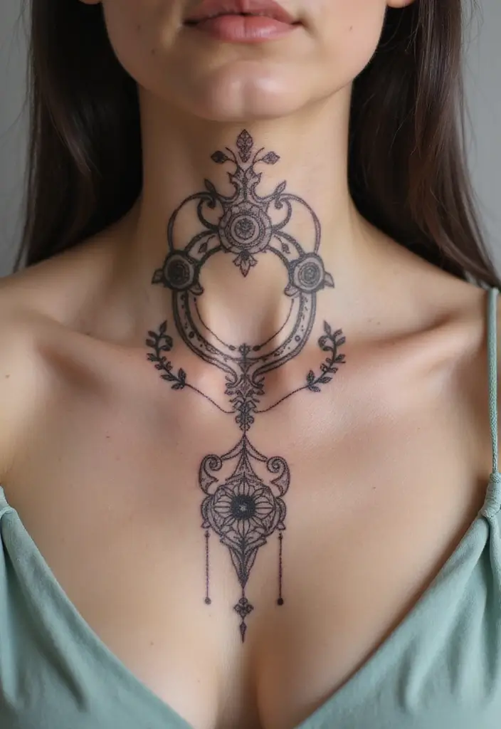 30 Women's Throat Tattoos That Are Edgy and Elegant - 26. Healing Symbols