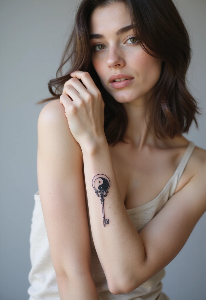 30 Yin Yang Wrist Tattoo Ideas for Balance and Harmony 26 30 Yin Yang Wrist Tattoo Ideas for Balance and Harmony - 26. Yin Yang with Key