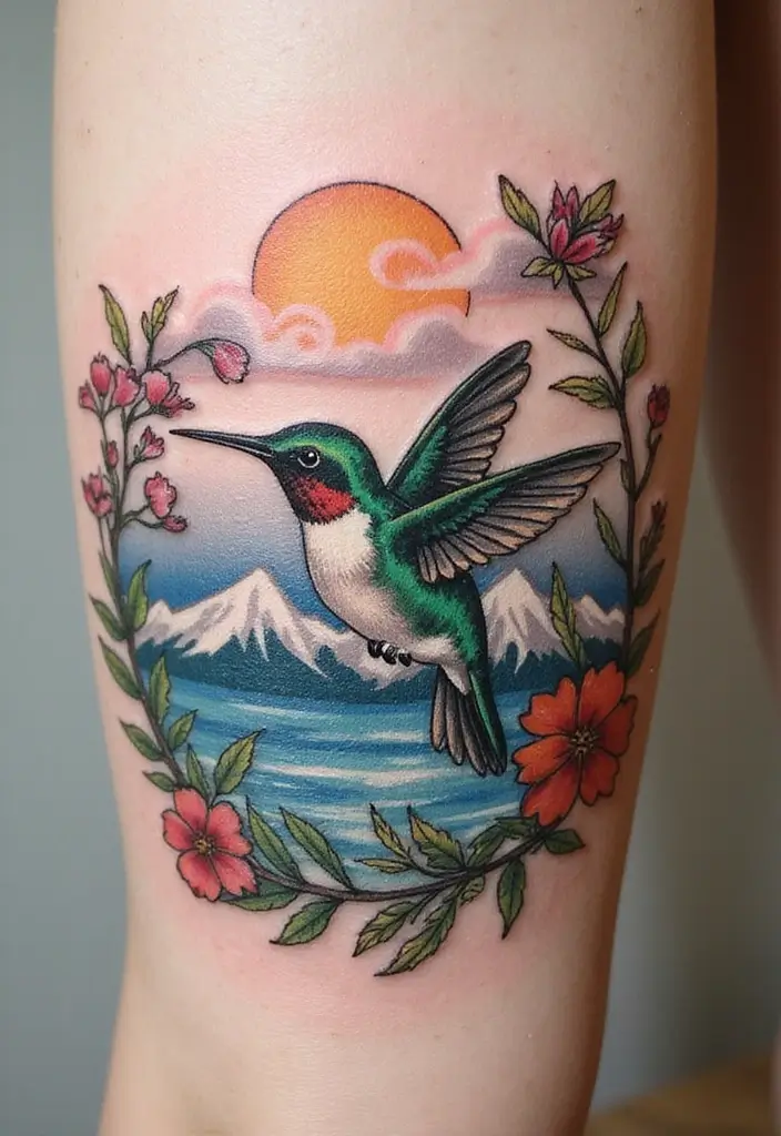 30 3D Hummingbird Tattoos That Feel Lifelike - 27. The Echo of Nature