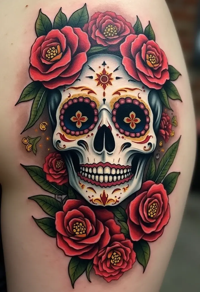 30 Candy Skull Tattoo Meaning and Creative Designs - 27. The Meaning Behind Personalizing Candy Skull Tattoos