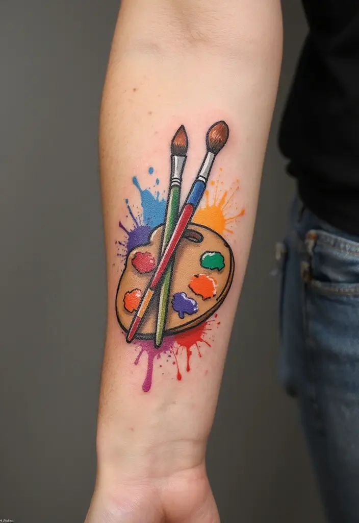 30 Cartoon Tattoo Ideas That Are Fun and Creative - 27. Creative Cartoon Art Supplies