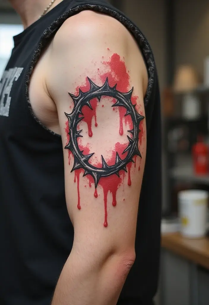 30 Crown of Thorns Bicep Tattoo Inspirations You’ll Admire - 27. Artistic Flair