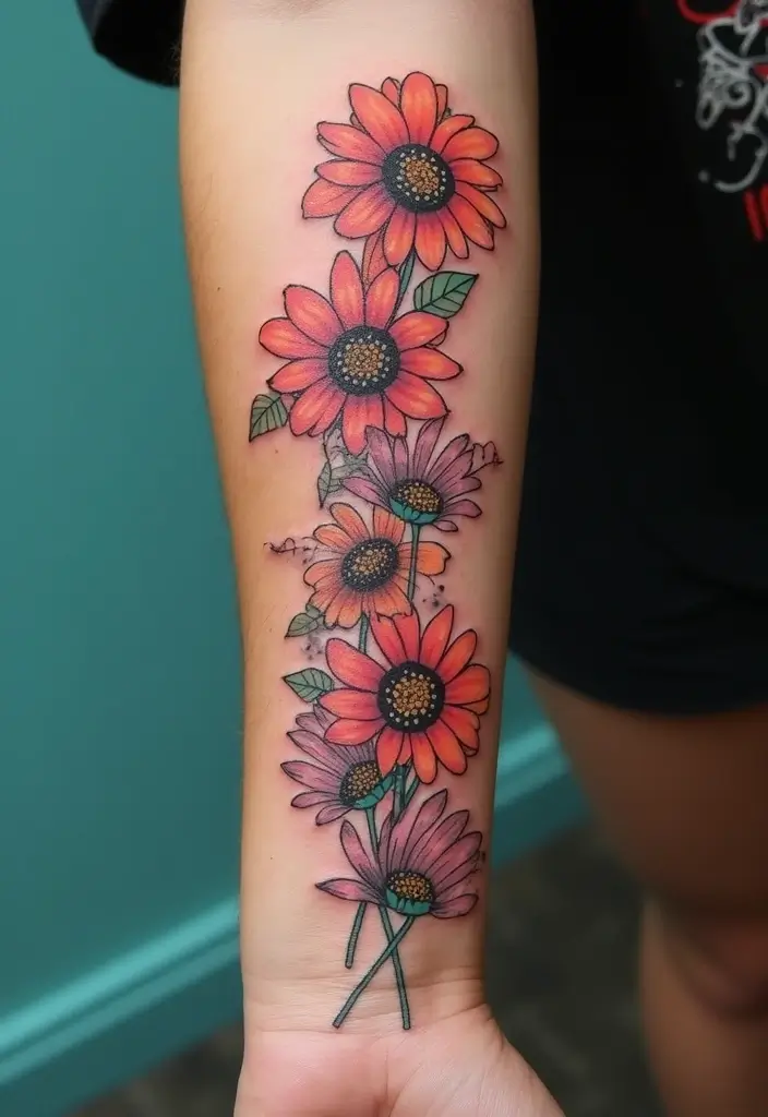 30 Daisy Chain Tattoo Inspirations for a Delicate Look - 27. Daisies with Abstract Elements