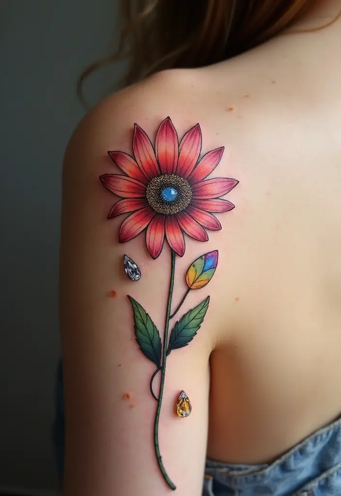 30 Daisy Tattoo Ideas for a Fresh and Delicate Design - 27. Daisies with Gemstones