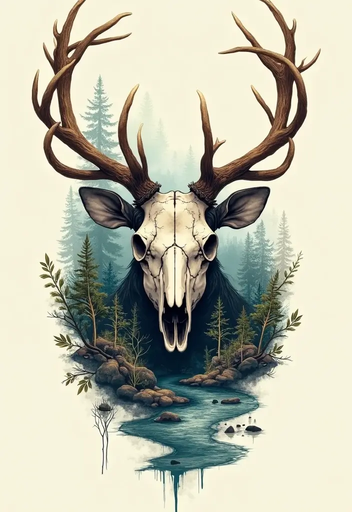 30 Deer Skull Tattoos That Capture Rustic Strength - 27. Nature’s Harmony