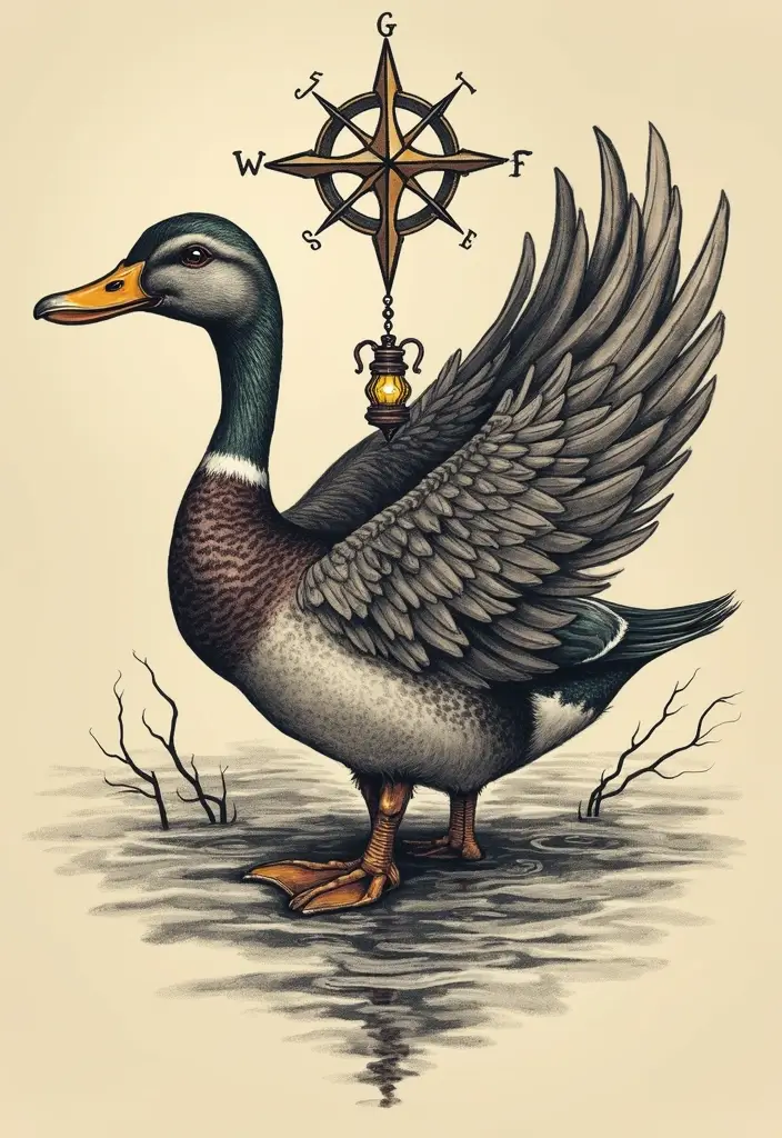 30 Duck Tattoo Meaning and Creative Designs - 27. The Light of Guidance