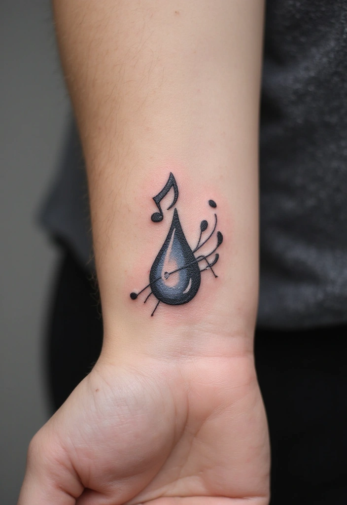 30 Empty Teardrop Tattoo Meaning and Design Ideas - 28. Teardrop with a Music Note