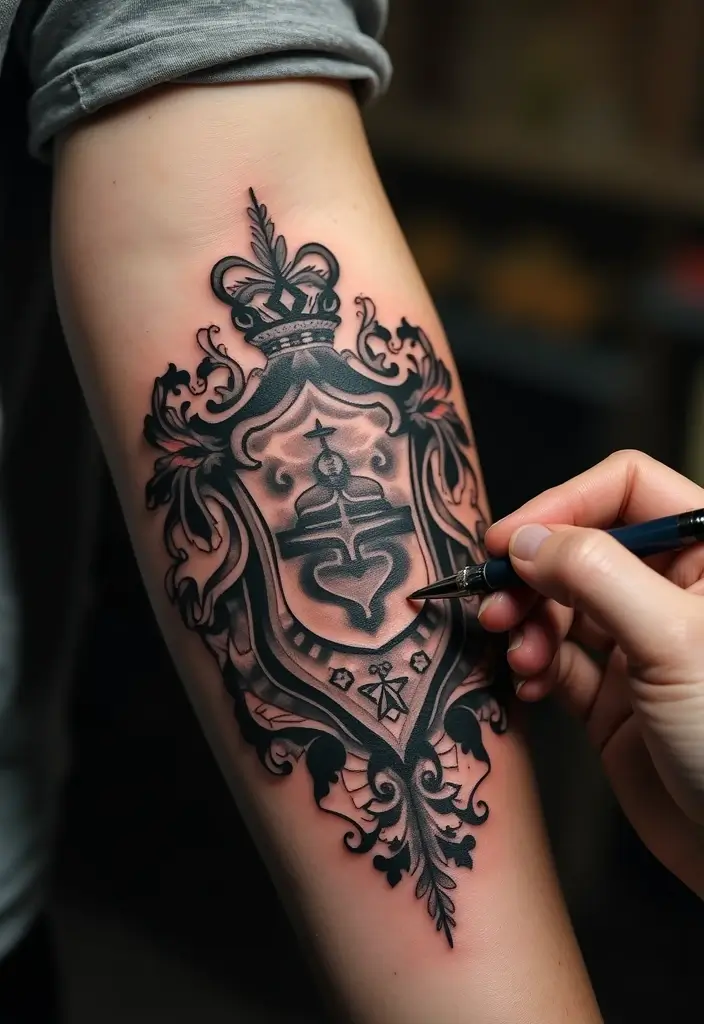 30 Family Crest Arm Tattoos That Carry Heritage - 27. The Connection Between Art and Heritage