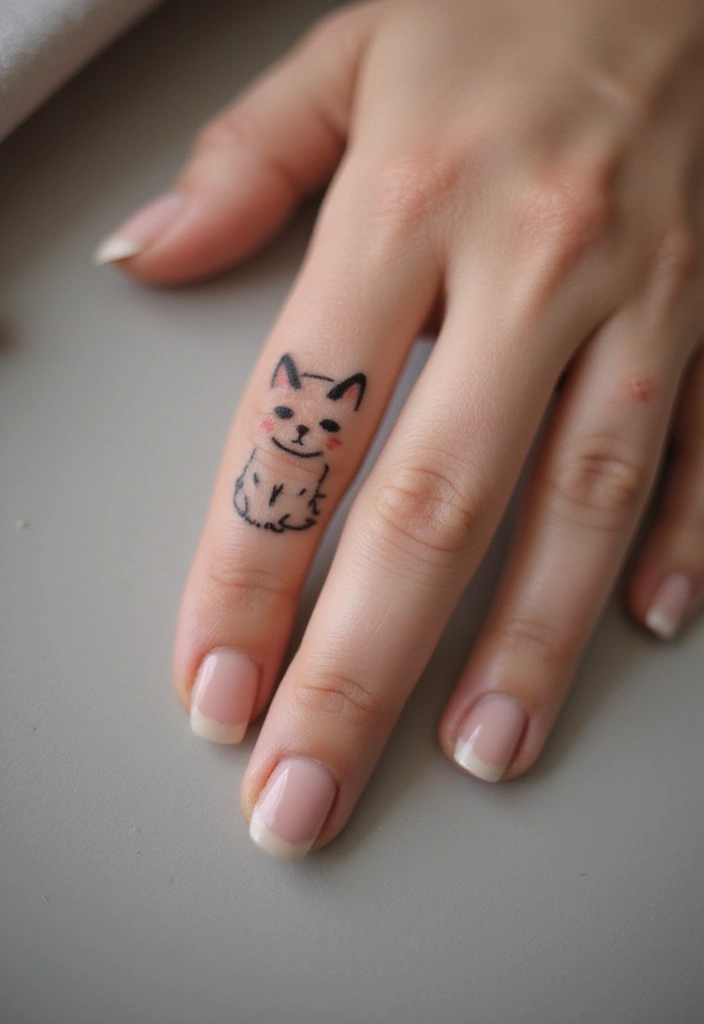 30 Finger Tattoo Ideas for Females That Look Stylish - 27. Minimalist Cat