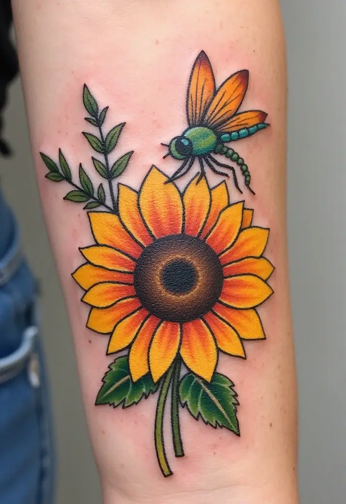 30 Firefly Tattoo Designs That Glow with Meaning - 27. Firefly with Sunflower