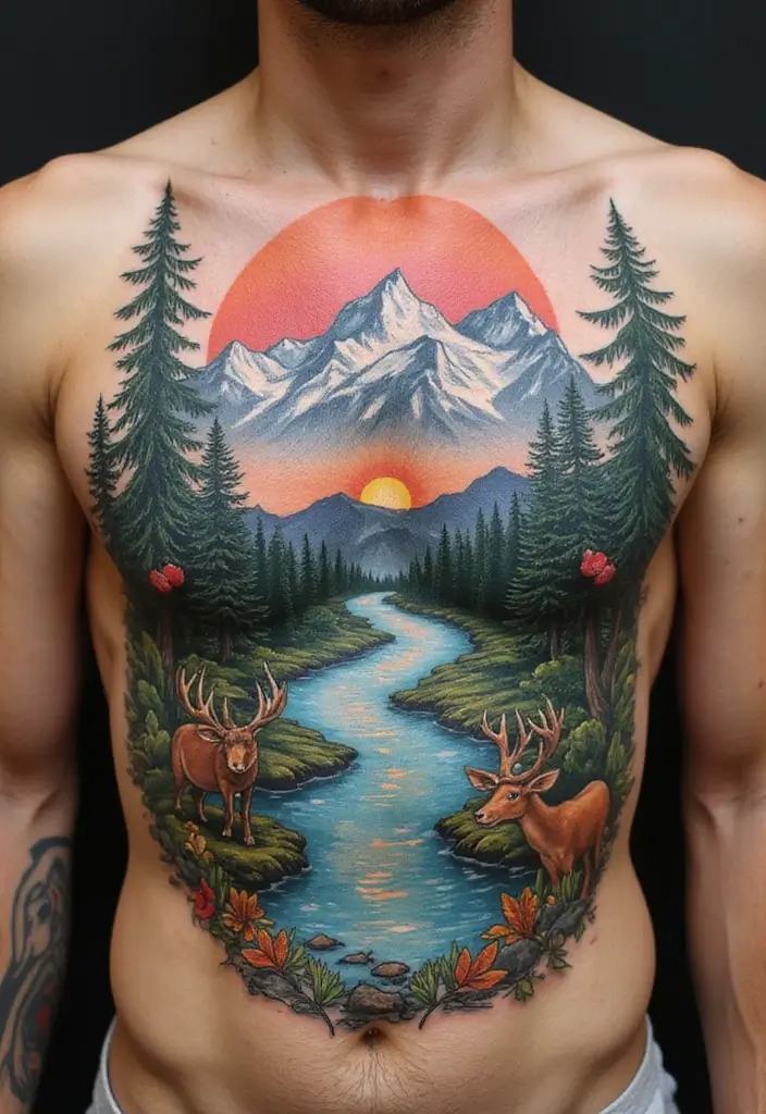 30 Full Chest Tattoos for Men with Powerful Visual Impact - 27. The Great Outdoors