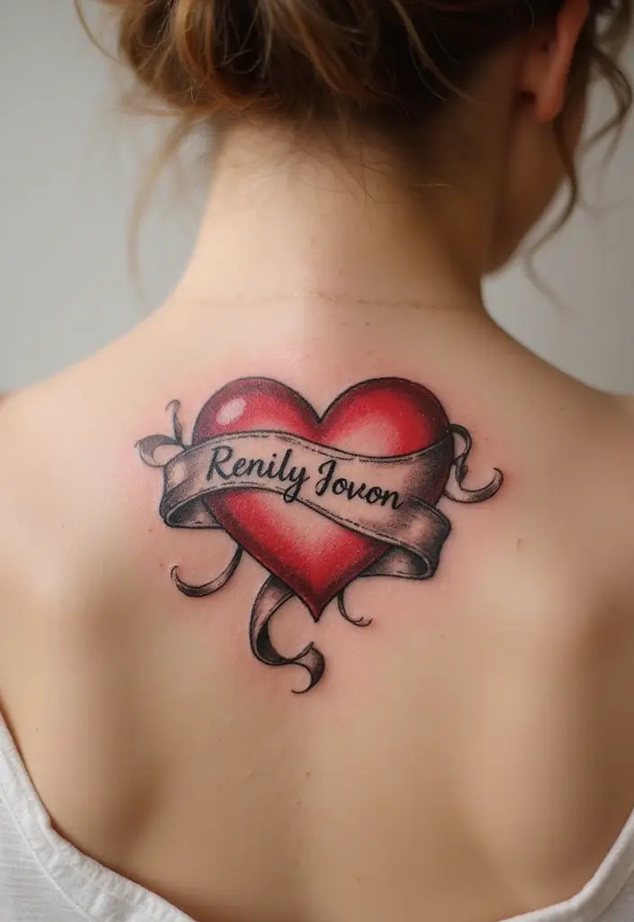 30 Heart Tattoos with Names to Celebrate Love and Bonds - 27. Heart with a Ribbon and Name