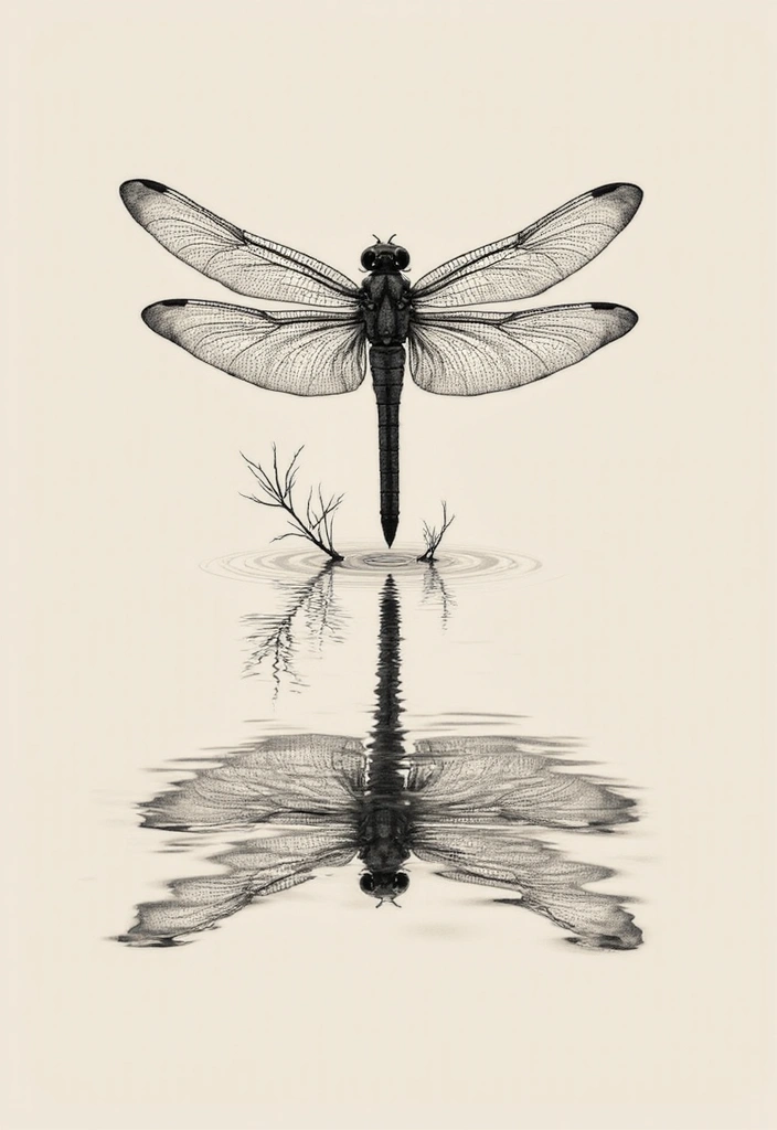 30 Infinity Dragonfly Tattoo Designs with Meaning - 27. Serene Dragonfly Reflection