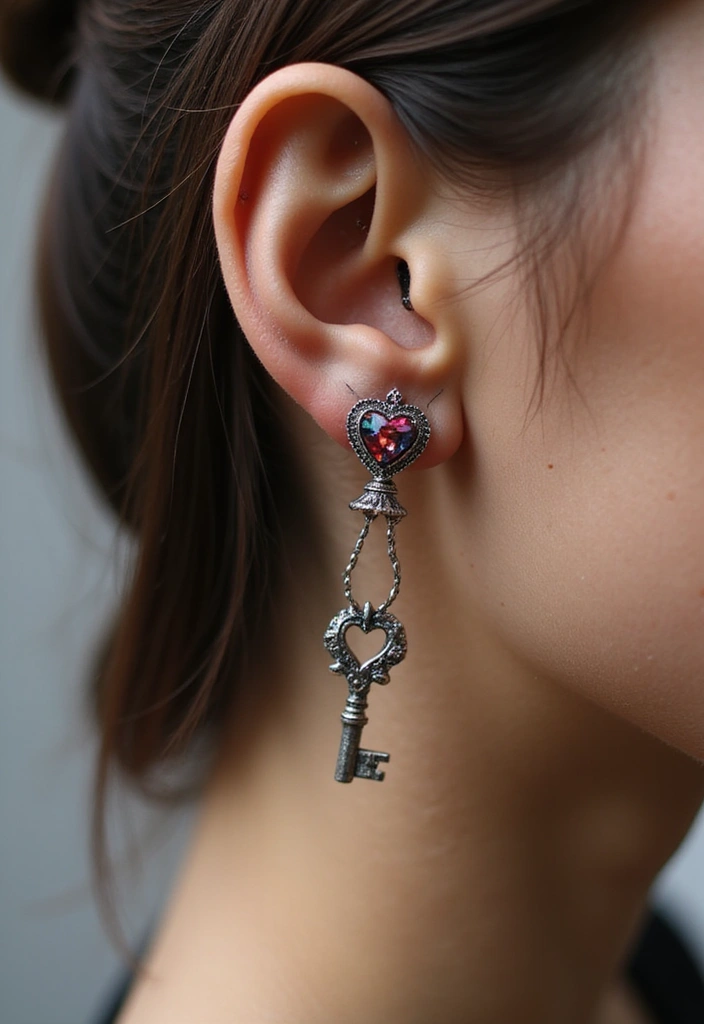 30 Key Lock Tattoo Ideas Symbolizing Love and Mystery - 27. Lock and Key with a Heart-shaped Gem