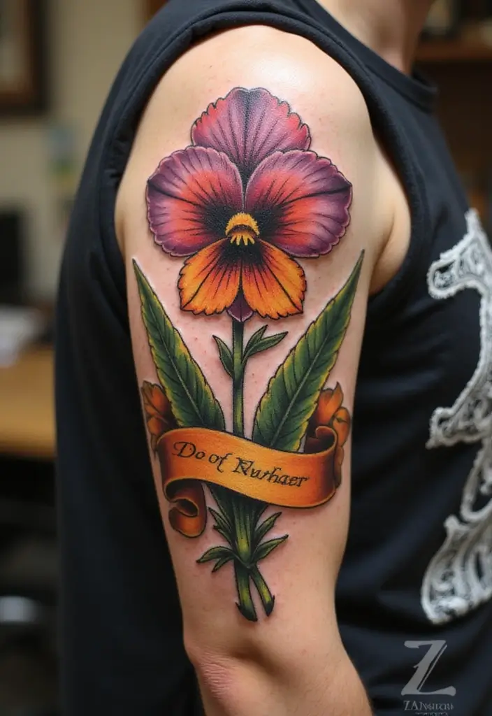 30 Larkspur Tattoo Designs Inspired by Birth Flowers - 27. Larkspur with a Banner