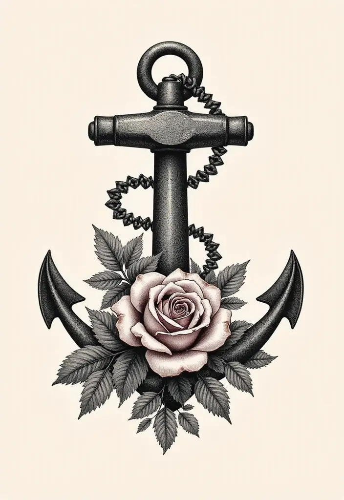 30 LDRSHIP Tattoo Ideas Inspired by Military Values - 27. The Anchor Rose