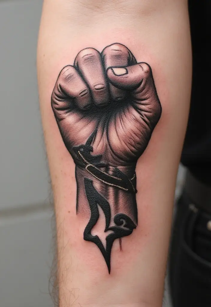 30 Masculine Tribal Tattoos Full of Power and Legacy - 27. The Tribal Fist