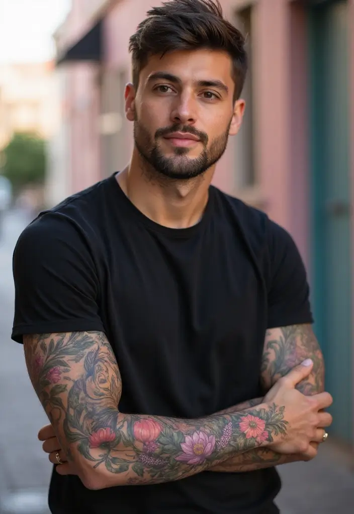 30 Mens Flower Sleeve Tattoo Ideas with Bold Florals - 27. Floral Tattoos for Self-Care