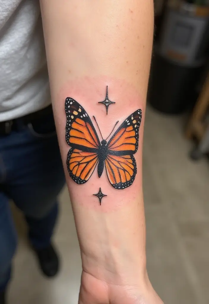 30 Monarch Butterfly Tattoo Designs with Deep Symbolism - 27. Monarch Butterfly with a Personal Touch