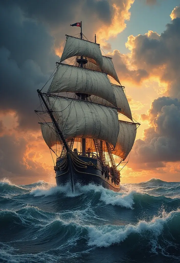 30 Pirate Ship Tattoo Designs for Ocean Lovers - 27. Pirate Ship on Stormy Seas