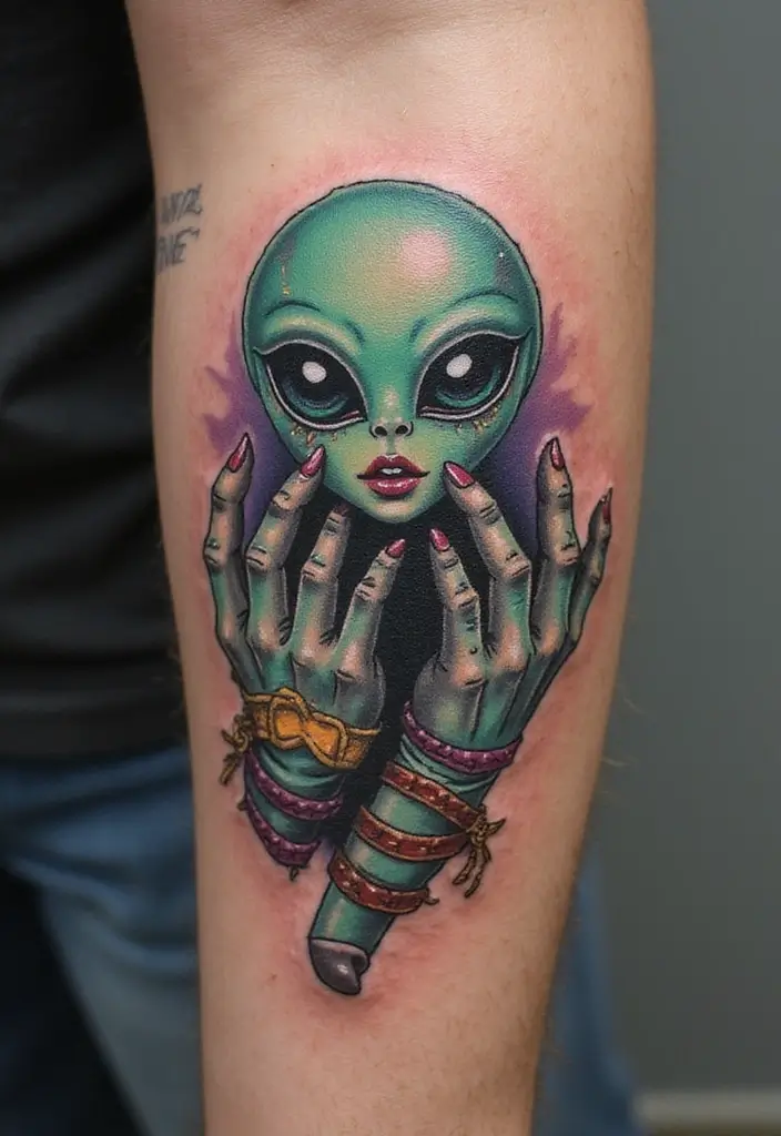 30 Realistic Alien Tattoo Inspirations That Look Out of This World - 27. Alien Hand Designs