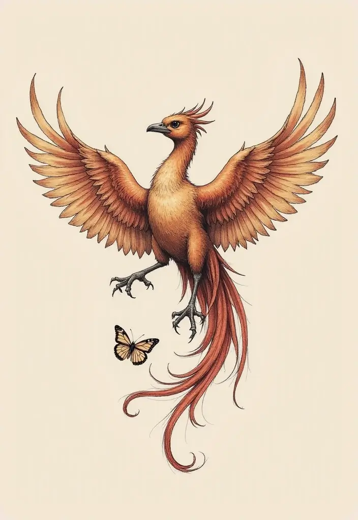 30 Rise of the Phoenix Tattoos That Symbolize Rebirth - 27. Phoenix and Butterfly Tattoo