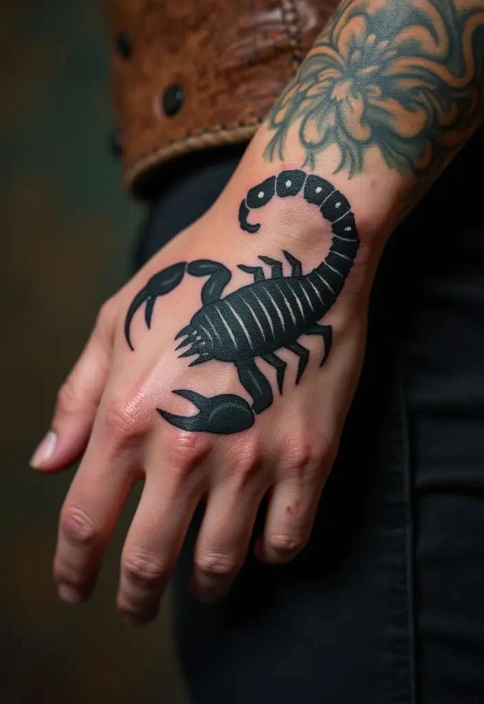 30 Scorpion Tattoo on Hand Meaning and Bold Designs - 27. Scorpion Tattoos as a Protective Symbol: Armor for the Soul