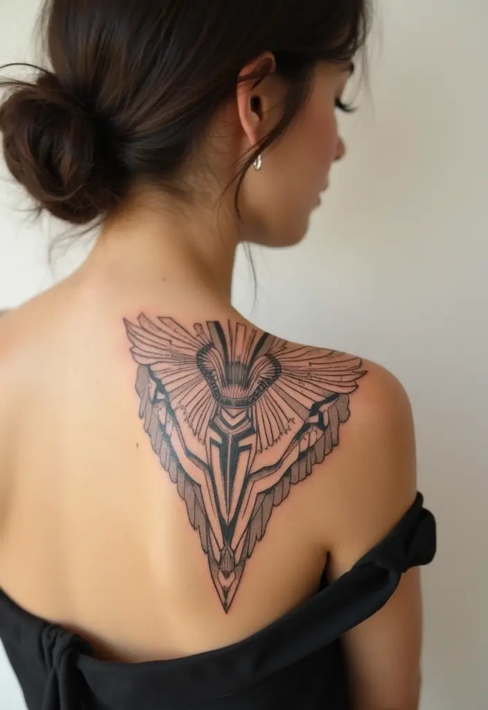 30 Shoulder and Back Tattoos for Women That Look Stunning - 27. Art Deco Style
