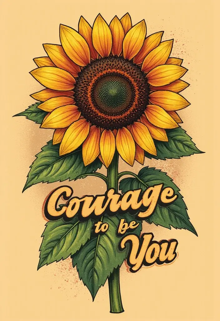 30 Sunflower and Quote Tattoo Ideas Full of Positivity - 27. Sunflower with 'Courage to be You'