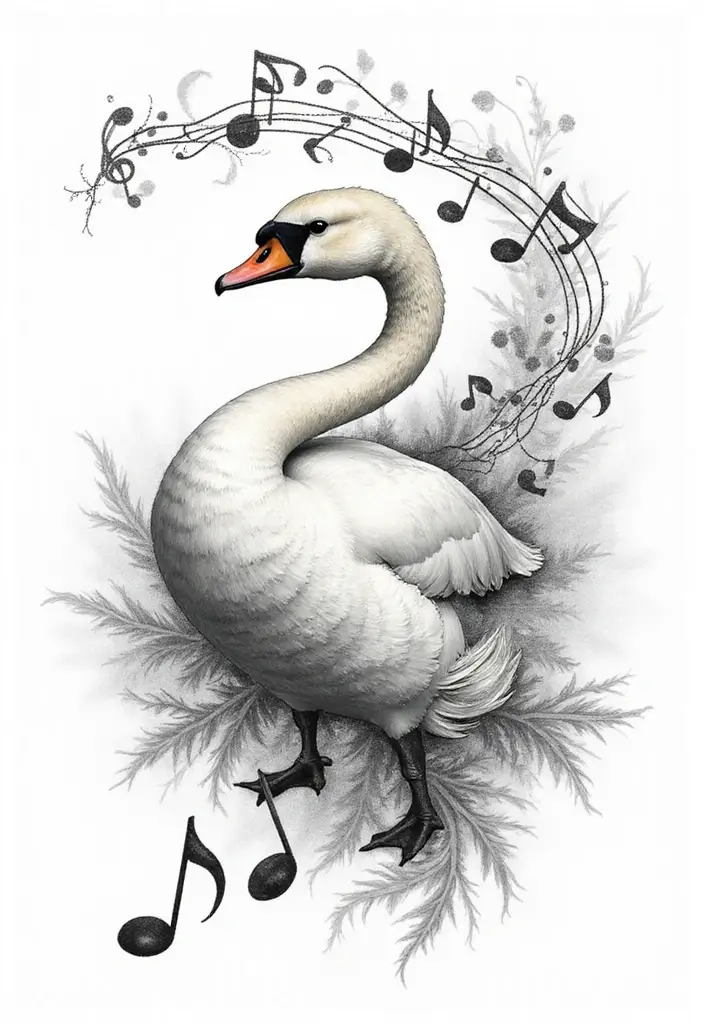 30 Graceful Swan Tattoo Ideas for a Timeless Look - 27. Swans with Musical Notes