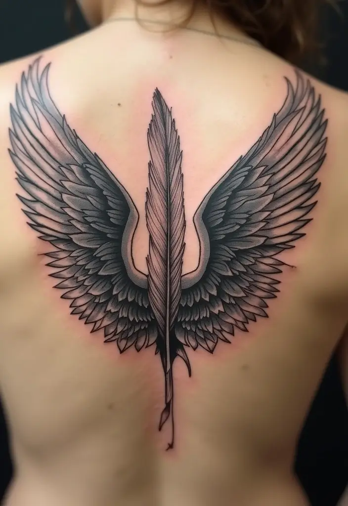 30 Shoulder Wing Tattoo Ideas with Angelic Inspiration - 27. Wings with a Feather Quill