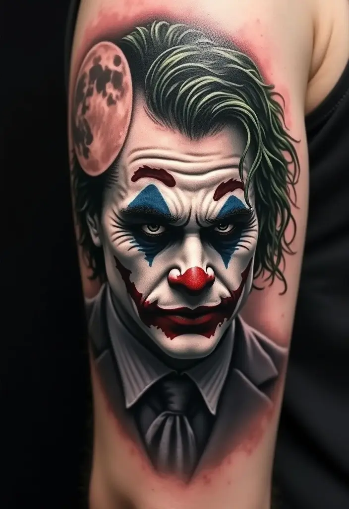 30 The Joker Tattoo Meaning and Unique Designs - 27. The Joker and the Moon