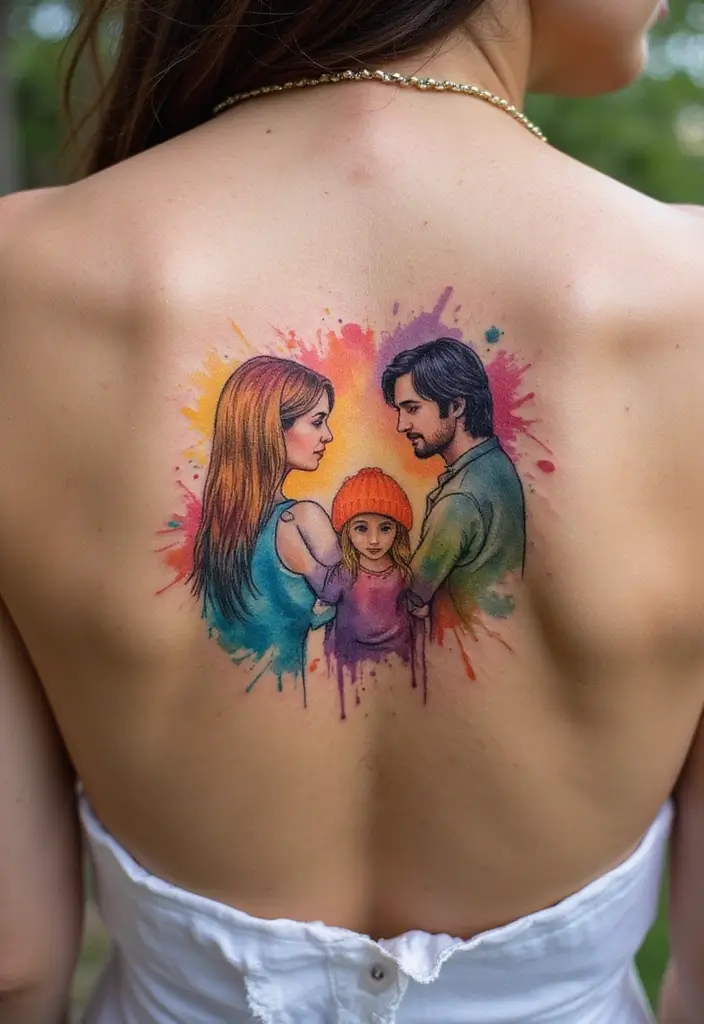 30 Unbreakable Bond Tattoo Inspirations Full of Emotion - 27. Watercolor Family Tattoos