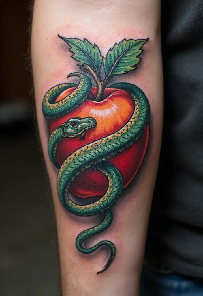 30 Viking Snake Tattoo Designs with Norse Symbolism - 27. Serpent and Apple