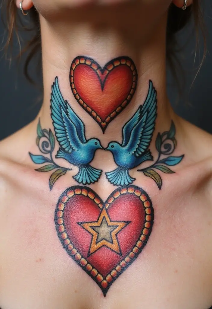 30 Women's Throat Tattoos That Are Edgy and Elegant - 27. Peace and Love Symbols