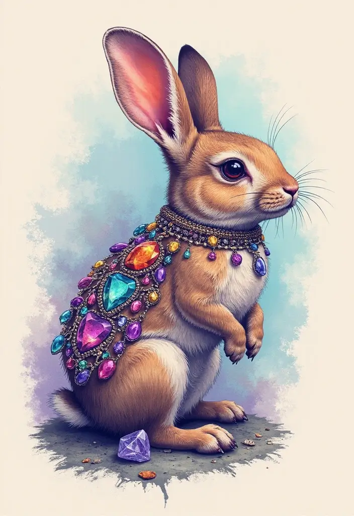 30 American Traditional Rabbit Tattoo Inspirations - 29. Rabbit with Crystals