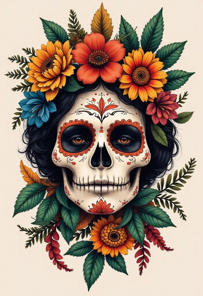 30 Calavera Tattoo Inspirations for Day of the Dead - 28. Mixed Cultures