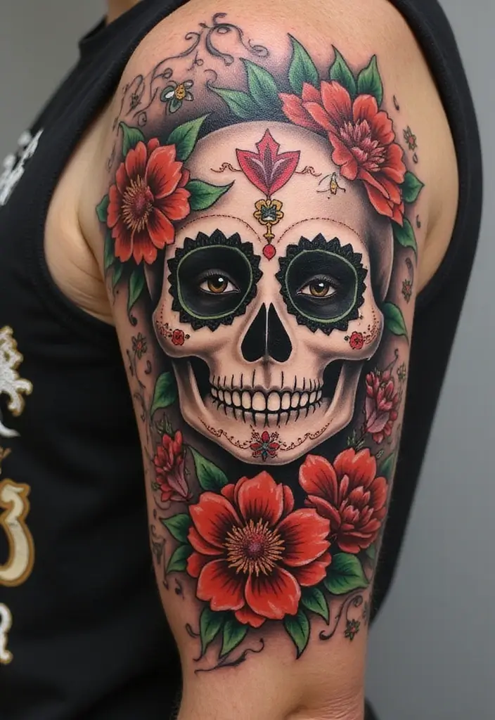 30 Candy Skull Tattoo Meaning and Creative Designs - 28. Candy Skull Tattoos as a Reflection of Heritage