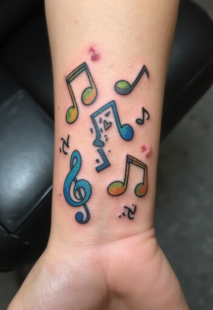 30 Cartoon Tattoo Ideas That Are Fun and Creative - 28. Cartoon Music Notes