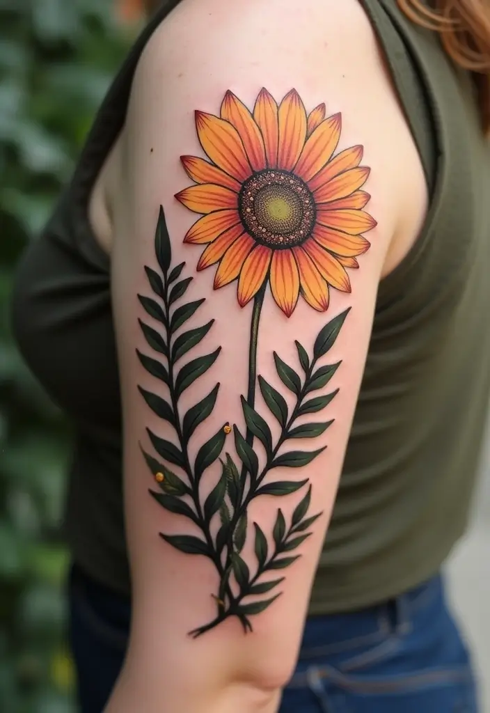 30 Daisy April Birth Flower Tattoo Designs You’ll Love - 28. Daisy with Ferns