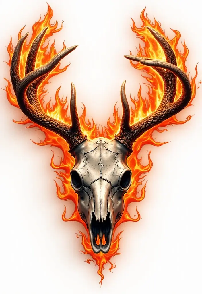 30 Deer Skull Tattoos That Capture Rustic Strength - 28. Fiery Spirit